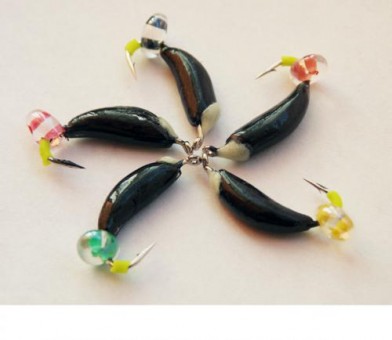 Мормышка литая Банан с фосфорной каплей и бусиной Twins, 1гр., набор №12, кр. Hayabusa (25шт./уп.)