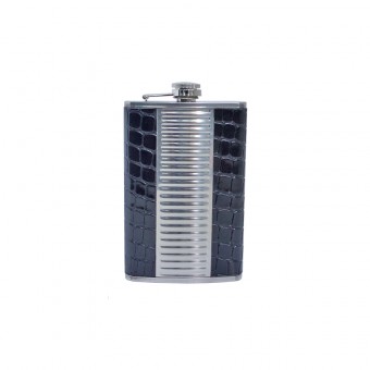 Фляжка 10 OZ   (300г)   нерж. сталь, с кожаной отделкой, цвет черный ( ZJG-10)