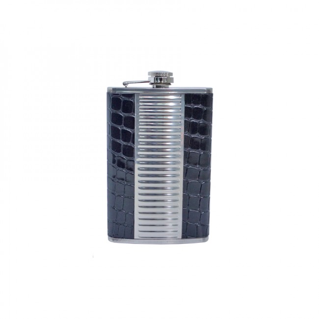 Фляжка 10 OZ   (300г)   нерж. сталь, с кожаной отделкой, цвет черный ( ZJG-10)
