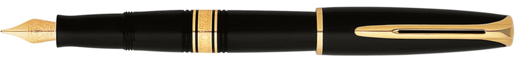 Перьевая ручка Waterman Charlestone Ebony Black GT. Перо - золото 18К, детали дизайна: позолота 23К Перьевая ручка Waterman Charlestone Ebony Black GT. Перо - золото 18К, детали дизайна: позолота 23К