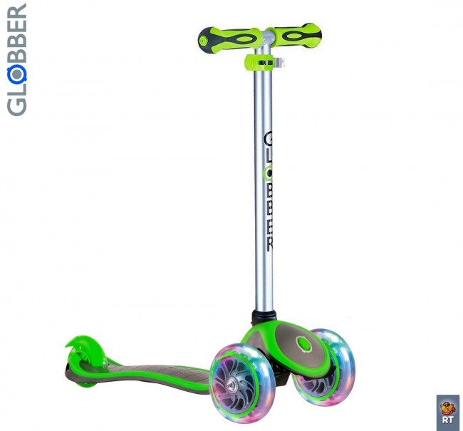 454-136 Самокат Globber EVO 4 in 1 Plus c подножками, с 3 светящимися колесами Green