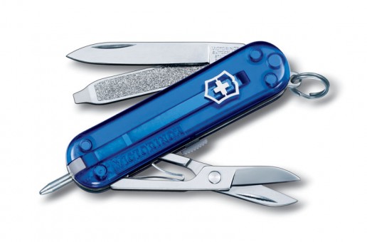 Нож-брелок Victorinox Signature, 58 мм, 7 функций, полупрозрачный синий Нож-брелок Victorinox Signature, 58 мм, 7 функций, полупрозрачный синий