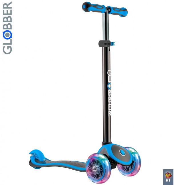 442-130 Самокат Globber Primo Plus Titanium с 3 светящимися колесами Neon Blue