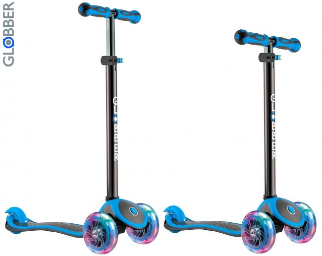 442-130 Самокат Globber Primo Plus Titanium с 3 светящимися колесами Neon Blue
