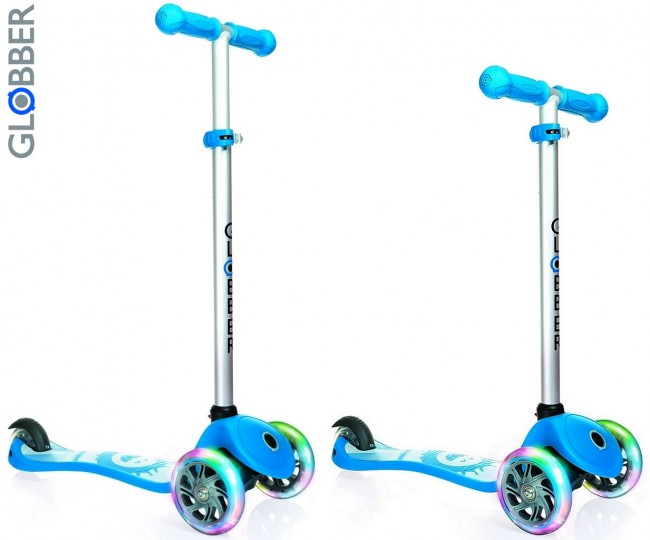 424-011 Самокат Globber Primo Fantasy с 3 светящимися колесами Smiling Sky Blue