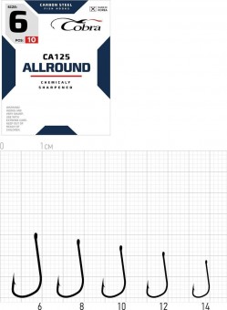 Крючки Cobra Allround сер. CA125 №12 (10 шт./пак.) (10 пак./уп.) (Korea) Крючки Cobra Allround сер. CA125 №12 (10 шт./пак.) (10 пак./уп.) (Korea)