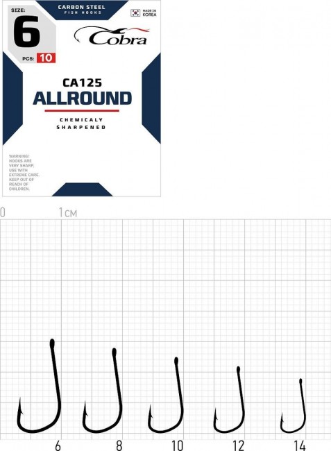 Крючки Cobra Allround сер. CA125 №12 (10 шт./пак.) (10 пак./уп.) (Korea)