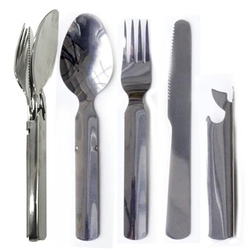 Набор походный (3 предм) вилка, нож, ложка, нерж сталь, фиксатор-открывалка (арт. 168)