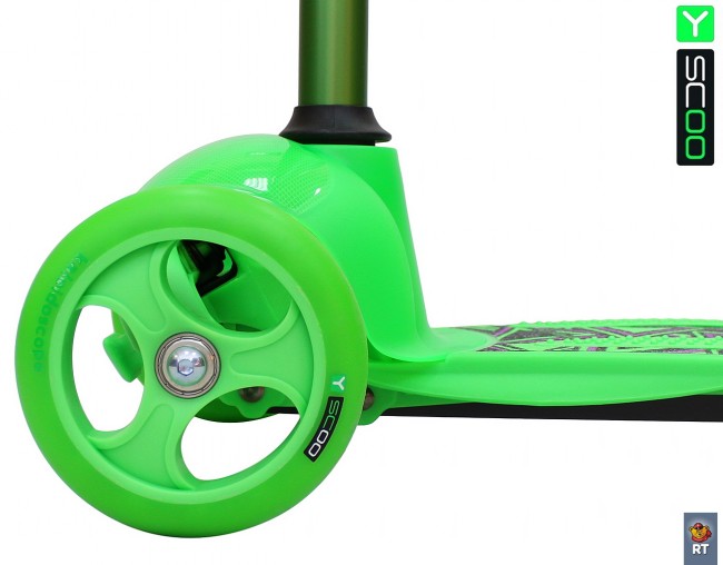 Самокат 3-х кол. Y-Scoo RT Trio Diamond 120 Kaleidoscope светящаяся платформа green
