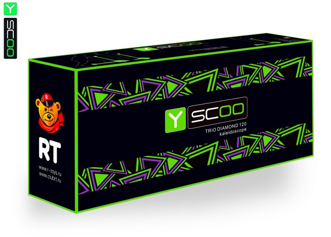 Самокат 3-х кол. Y-Scoo RT Trio Diamond 120 Kaleidoscope светящаяся платформа green