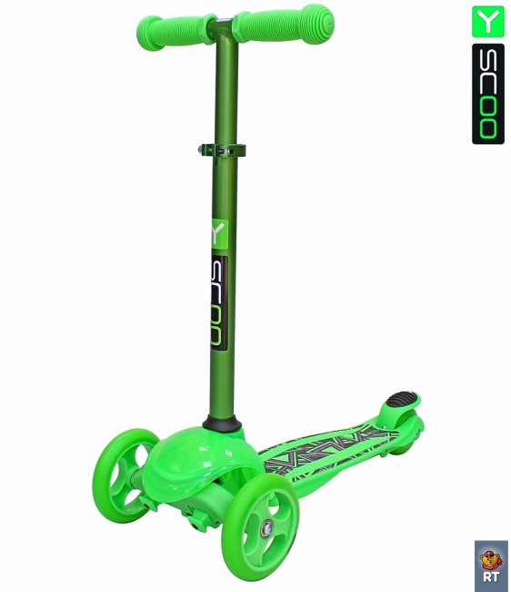 Самокат 3-х кол. Y-Scoo RT Trio Diamond 120 Kaleidoscope светящаяся платформа green