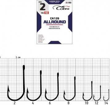 Крючки Cobra Allround сер. CA126 №12 (10 шт./пак.) (10 пак./уп.) (Korea) Крючки Cobra Allround сер. CA126 №12 (10 шт./пак.) (10 пак./уп.) (Korea)