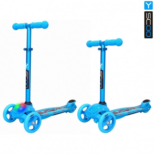 Самокат 3-х кол. Y-Scoo RT Trio Diamond 120 Kaleidoscope светящаяся платформа blue