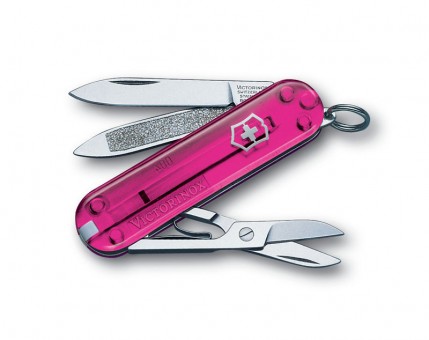 Нож-брелок Victorinox Classic, 58 мм, 7 функций, полупрозрачный розовый Нож-брелок Victorinox Classic, 58 мм, 7 функций, полупрозрачный розовый
