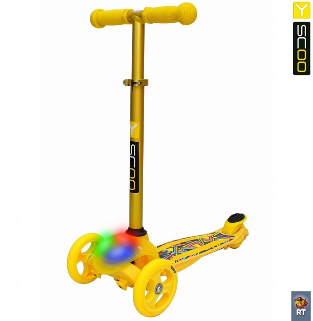 Самокат 3-х кол. Y-Scoo RT Trio Diamond 120 Kaleidoscope светящаяся платформа yellow