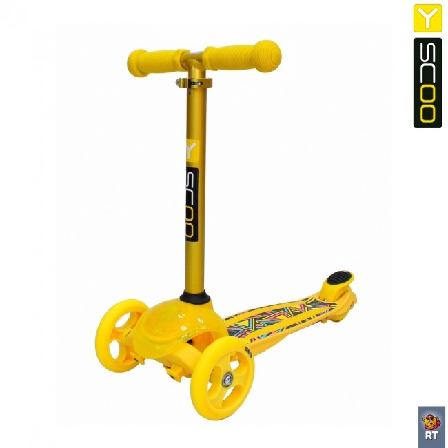 Самокат 3-х кол. Y-Scoo RT Trio Diamond 120 Kaleidoscope светящаяся платформа yellow