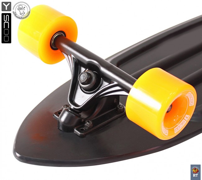 409-B Скейтборд Y-Scoo Longboard Shark с ручкой 31&quot; пластик 79х22 с сумкой Black/orange